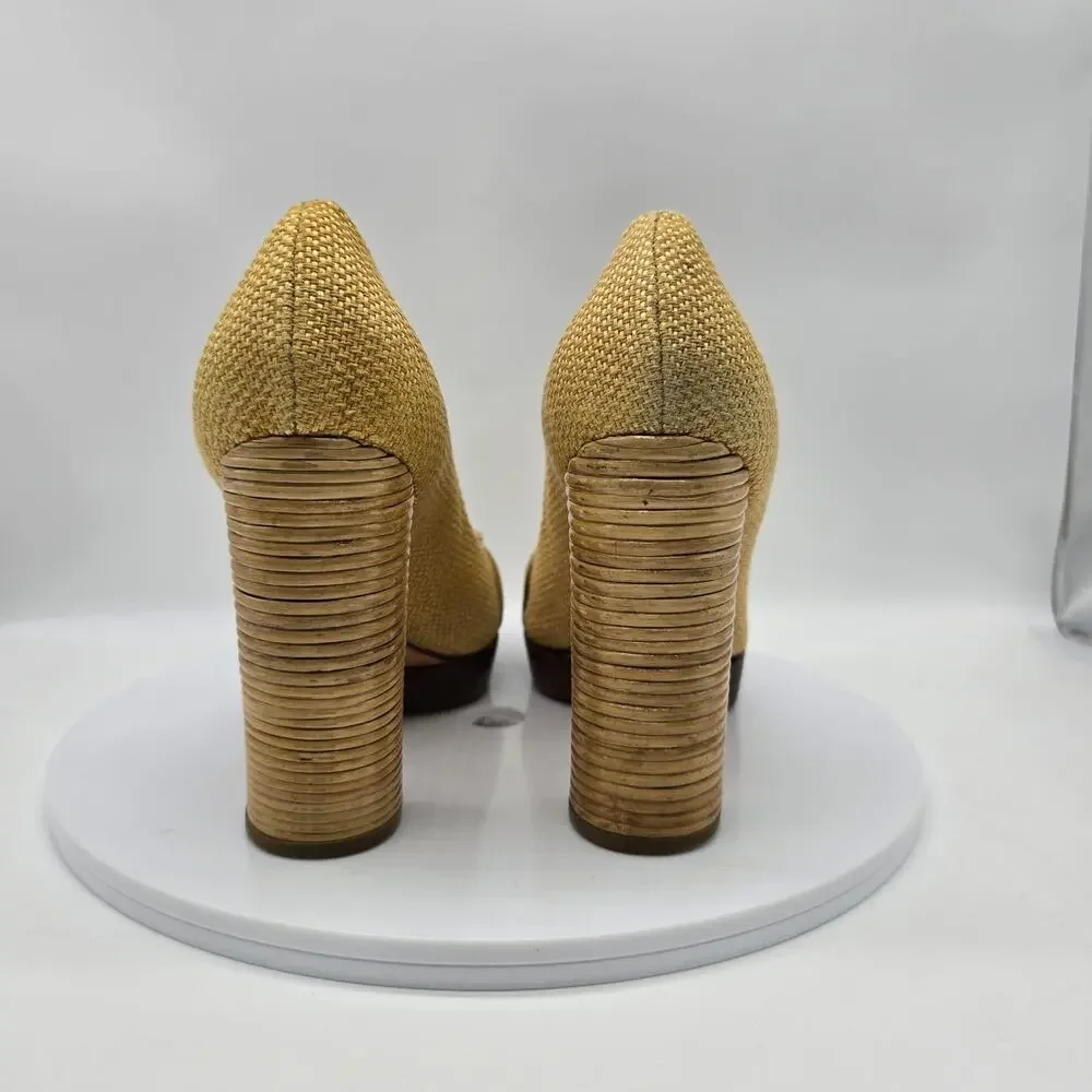 Tory Burch Women's Platform Block Heel Pumps Shoes Evening Party Gold Size 9M